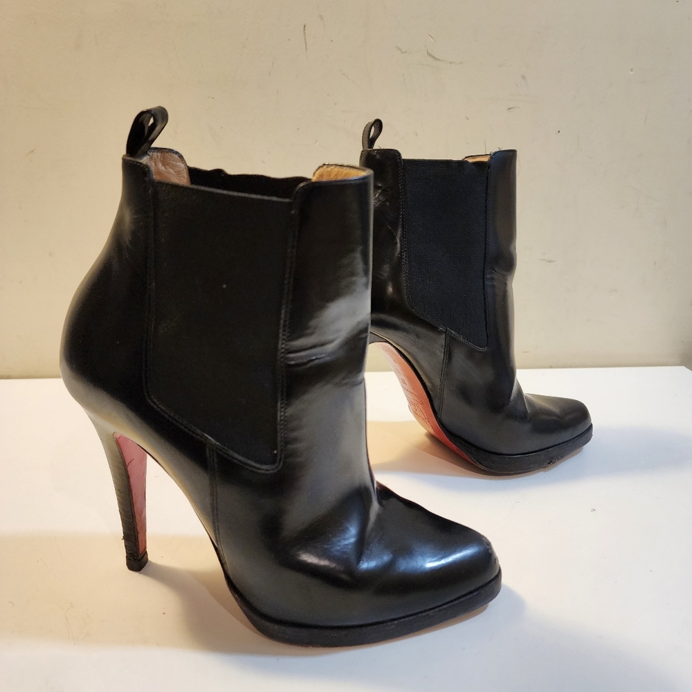 Christian Louboutin Black Leather Ankle Booties with Signature Red Soles - Picture 5 of 14